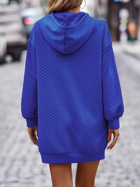 Textured Drawstring Tunic Hoodie BLUE ZONE PLANET