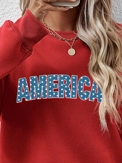 Blue Zone Planet | AMERICA Round Neck Dropped Shoulder Sweatshirt BLUE ZONE PLANET