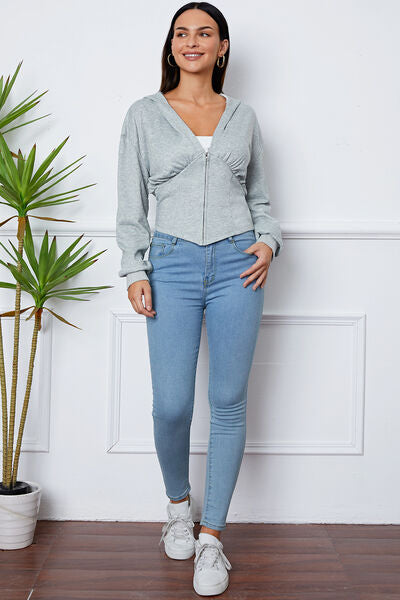 Blue Zone Planet | Ruched Half Zip Hooded Jacket BLUE ZONE PLANET