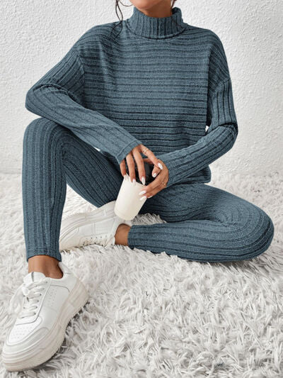 Blue Zone Planet |  Ribbed Turtleneck Top and Pants Set BLUE ZONE PLANET