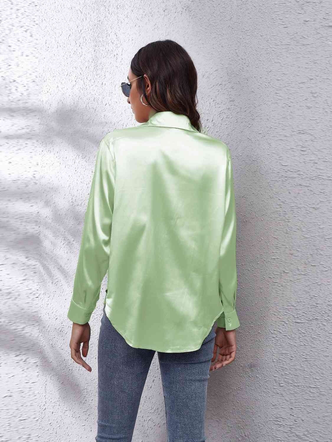 Collared Neck Buttoned Long Sleeve Shirt BLUE ZONE PLANET
