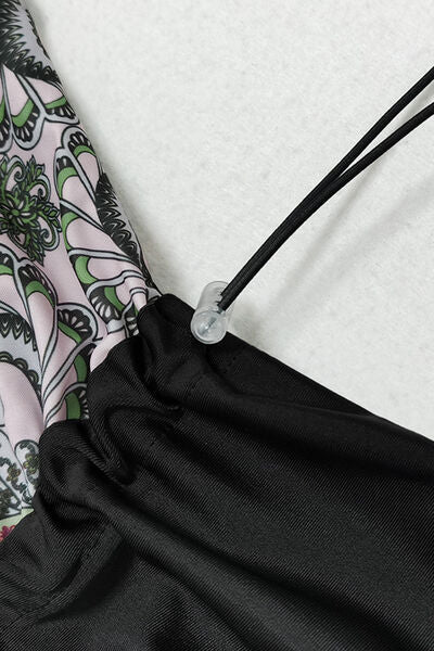 Cap, Drawstring Printed Long Sleeve Dress and Pants Swim Set BLUE ZONE PLANET