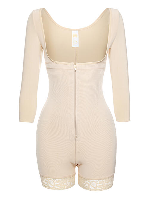 Full Size Zip Up Lace Detail Long Sleeve Shapewear BLUE ZONE PLANET