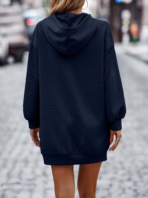 Textured Drawstring Tunic Hoodie BLUE ZONE PLANET