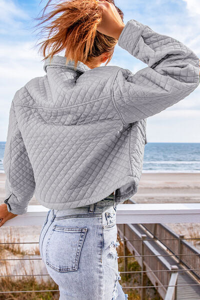 Blue Zone Planet | Quilted Snap and Zip Long Sleeve Cropped Jacket BLUE ZONE PLANET