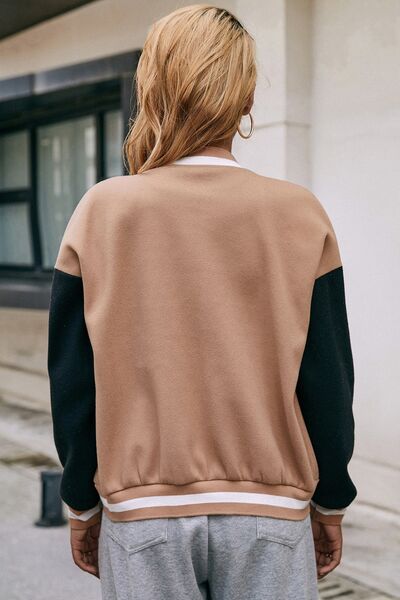 Contrast Baseball Collar Snap Down Jacket Trendsi