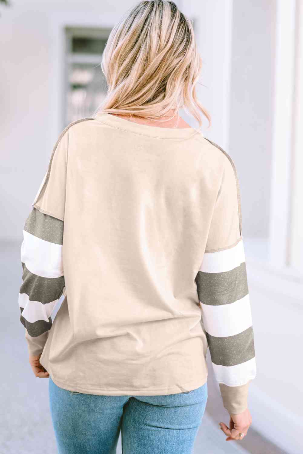 Striped Exposed Seam Buttoned T-Shirt BLUE ZONE PLANET