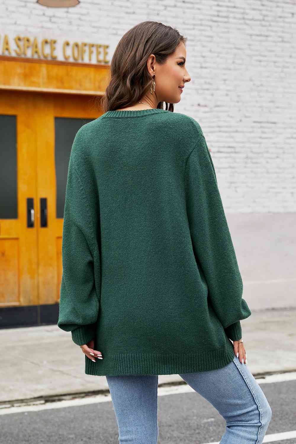 Round Neck Long Sleeve Sweater BLUE ZONE PLANET