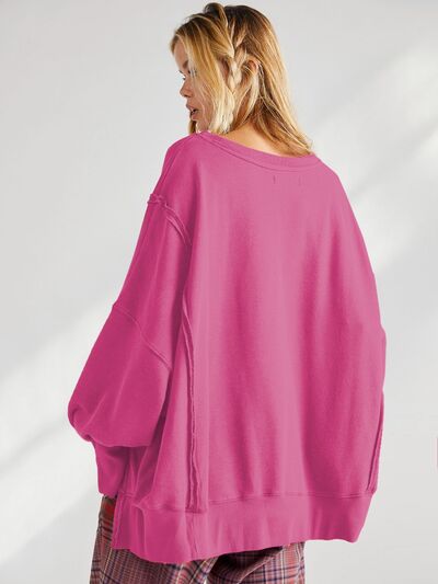 Slit Round Neck Dropped Shoulder T-Shirt Trendsi