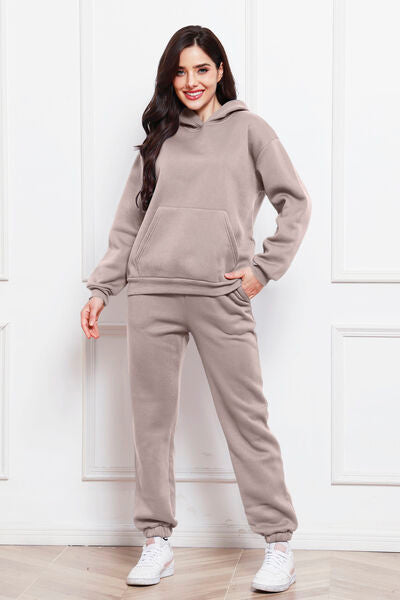 Blue Zone Planet | Drop Shoulder Long Sleeve Hoodie and Pants Set BLUE ZONE PLANET