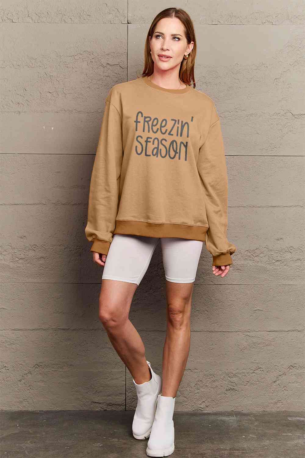Simply Love Full Size FREEZIN' SEASON Graphic Sweatshirt BLUE ZONE PLANET