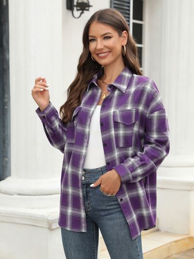 Blue Zone Planet | Plaid Button Up Pocketed Shirt BLUE ZONE PLANET