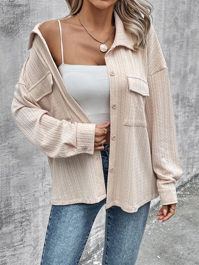 Pocketed Button Up Dropped Shoulder Jacket Trendsi