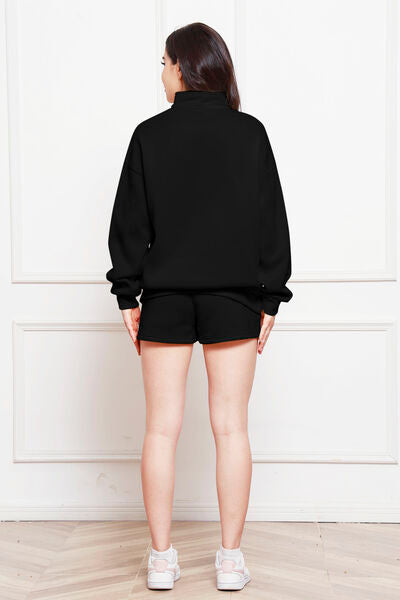 Blue Zone Planet | Half Zip Long Sleeve Sweatshirt and Drawstring Shorts Set BLUE ZONE PLANET