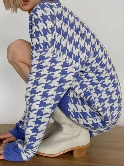 Blue Zone Planet | Houndstooth Button Up Long Sleeve Cardigan BLUE ZONE PLANET