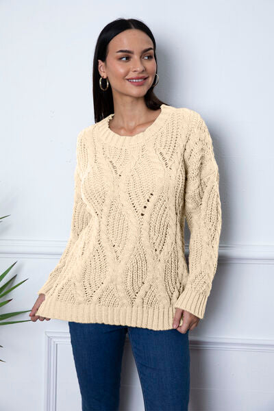 Blue Zone Planet | Round Neck Dropped Shoulder Sweater BLUE ZONE PLANET