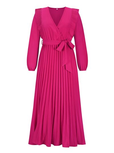 Blue Zone Planet | Pleated Surplice Tie Waist Maxi Dress BLUE ZONE PLANET