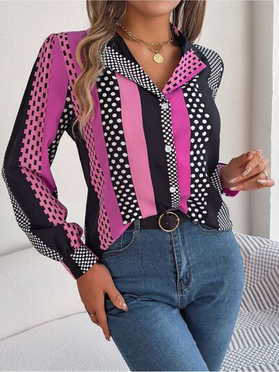 Blue Zone Planet | Polka Dot Contrast Long Sleeve Shirt BLUE ZONE PLANET
