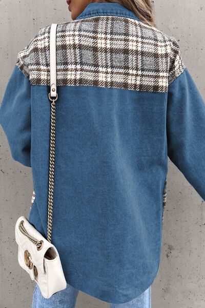 Blue Zone Planet | Plaid Pocketed Button Up Denim Jacket BLUE ZONE PLANET
