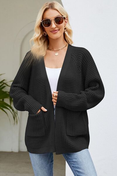 Open Front Raglan Sleeve Pocketed Cardigan BLUE ZONE PLANET