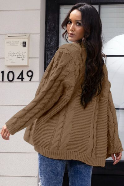 Open Front Cable-Knit Cardigan BLUE ZONE PLANET