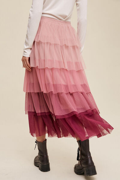 Blue Zone Planet | Elastic Waist Layered Tulle Midi Skirt BLUE ZONE PLANET