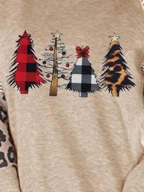 Christmas Tree Graphic Striped Long Sleeve Sweatshirt BLUE ZONE PLANET