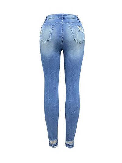 Distressed Buttoned Jeans with Pockets Trendsi