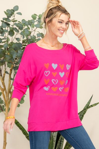 Blue Zone Planet | Celeste Full Size Heart Graphic Long Sleeve T-Shirt BLUE ZONE PLANET
