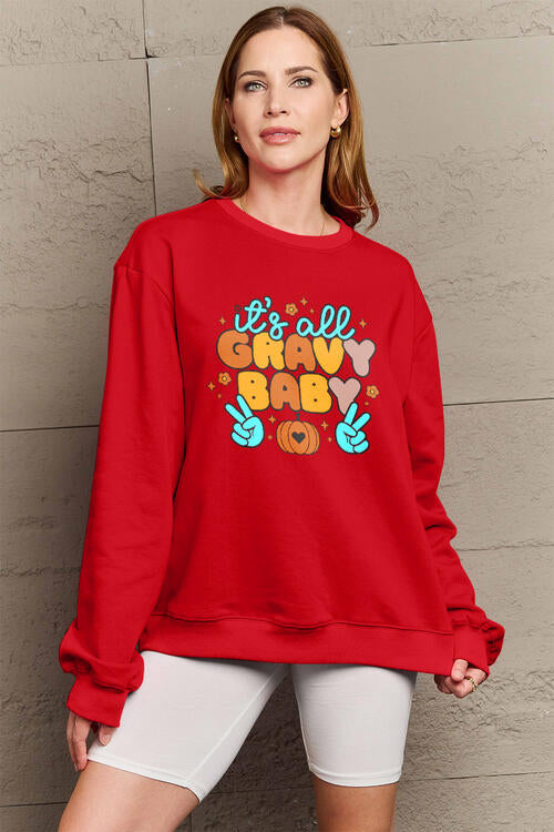 Simply Love Full Size IT'S ALL GRAVY BABY Long Sleeve Sweatshirt BLUE ZONE PLANET