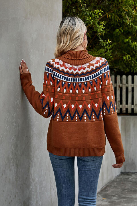 Turtleneck Ribbed Trim Sweater BLUE ZONE PLANET