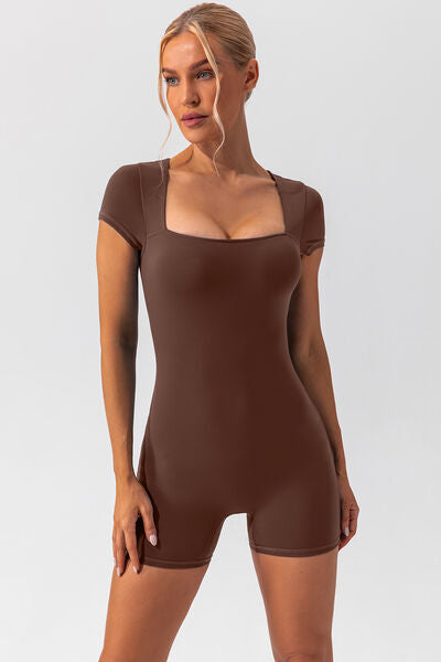 Blue Zone Planet | Square Neck Cap Sleeve Active Romper BLUE ZONE PLANET