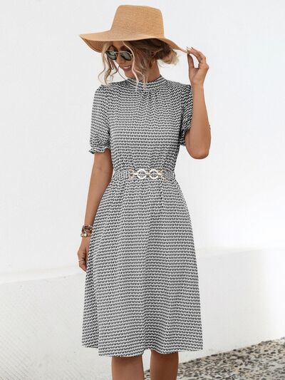 Blue Zone Planet | Printed Mock Neck Flounce Sleeve Dress BLUE ZONE PLANET