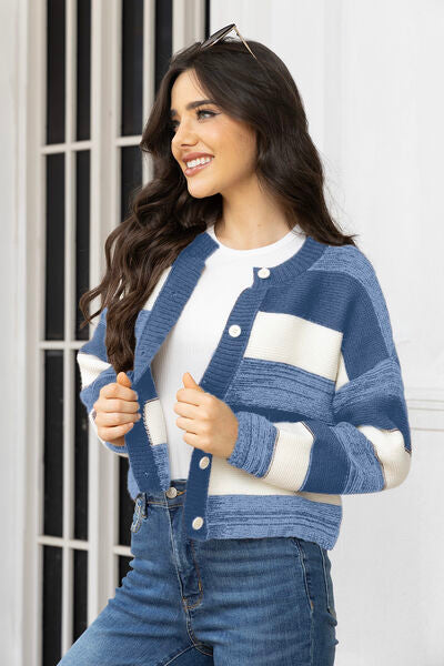 Blue Zone Planet | Striped Button Up Long Sleeve Cardigan BLUE ZONE PLANET