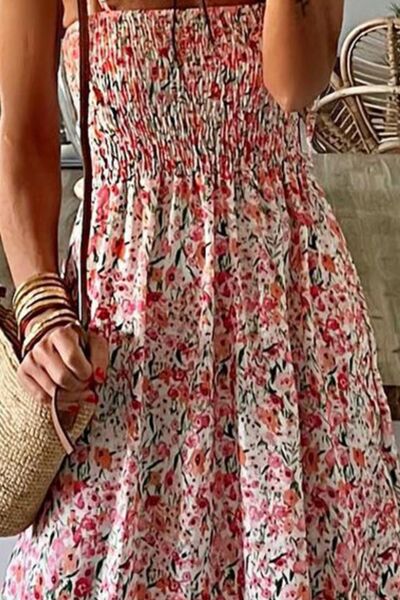Smocked Floral Spaghetti Strap Dress BLUE ZONE PLANET