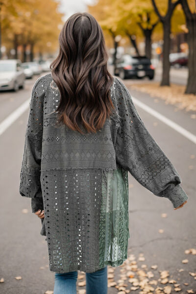 Blue Zone Planet | Openwork Button Up Long Sleeve Shacket BLUE ZONE PLANET