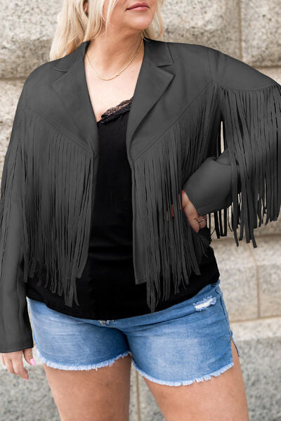 Plus Size Fringe Open Front Jacket Trendsi