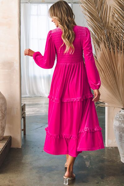 Blue Zone Planet | Frill V-Neck Balloon Sleeve Tiered Dress BLUE ZONE PLANET