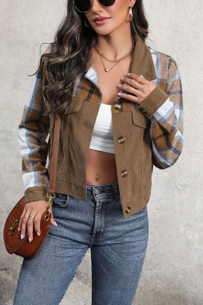 Blue Zone Planet | Plaid Button Up Collared Neck Jacket BLUE ZONE PLANET