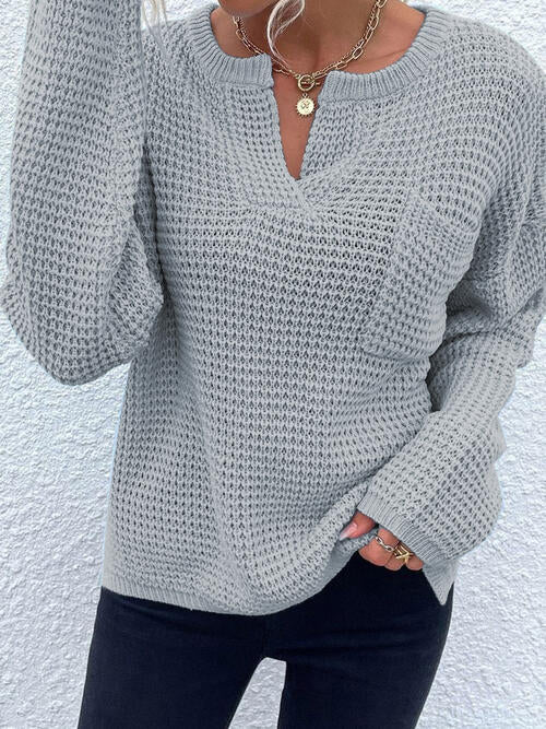 Notched Long Sleeve Sweater BLUE ZONE PLANET