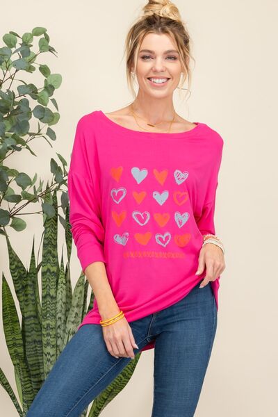Blue Zone Planet | Celeste Full Size Heart Graphic Long Sleeve T-Shirt BLUE ZONE PLANET