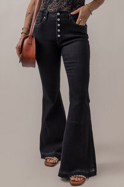 Blue Zone Planet | Button-Fly Flare Jeans with Pockets BLUE ZONE PLANET