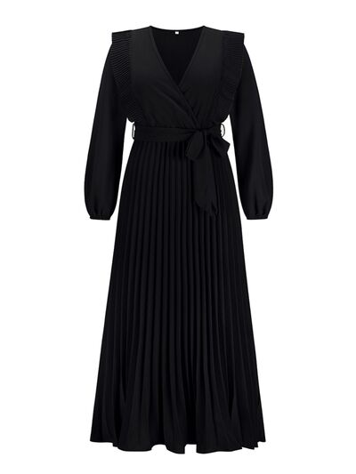 Blue Zone Planet | Pleated Surplice Tie Waist Maxi Dress BLUE ZONE PLANET