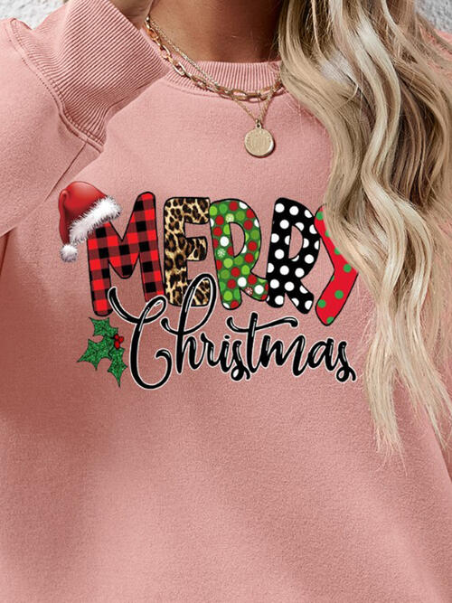 MERRY CHRISTMAS Round Neck Dropped Shoulder Sweatshirt BLUE ZONE PLANET