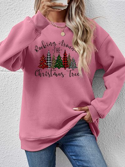 Blue Zone Planet | Christmas Tree Graphic Round Neck Sweatshirt BLUE ZONE PLANET