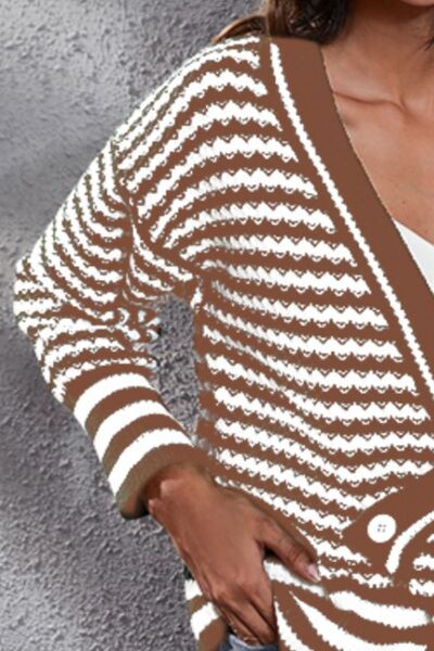 Striped V-Neck Knit Top BLUE ZONE PLANET