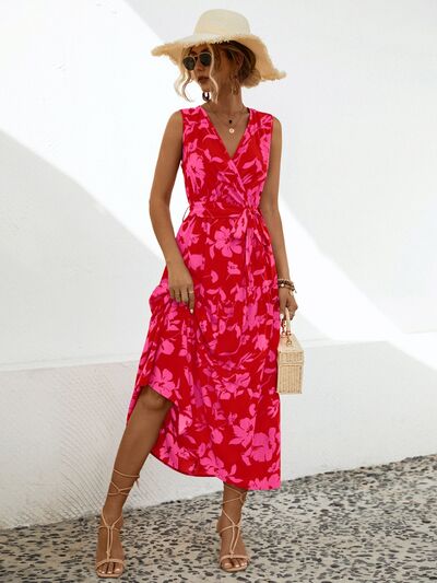 Blue Zone Planet |  Tied Printed Surplice Tiered Dress BLUE ZONE PLANET