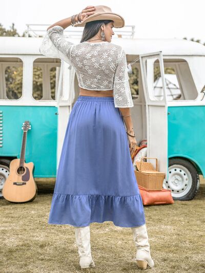 Blue Zone Planet | High Waist Ruffle Trim Skirt BLUE ZONE PLANET