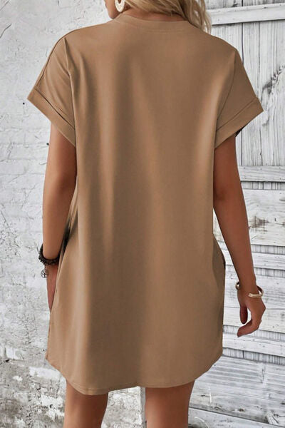 Blue Zone Planet | Pocketed Round Neck Short Sleeve Dress BLUE ZONE PLANET