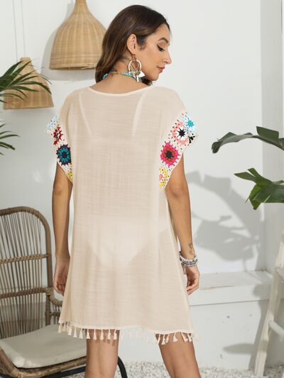Tassel Boat Neck Flutter Sleeve Cover Up Trendsi